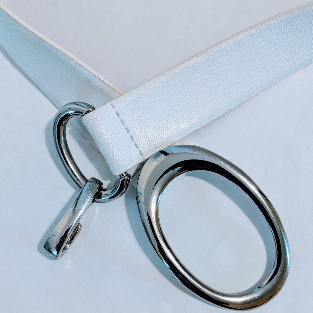 COLDWATER CREEK L/XL White Snakeskin Adjustable Silver Hook/Buckle Boho Belt
